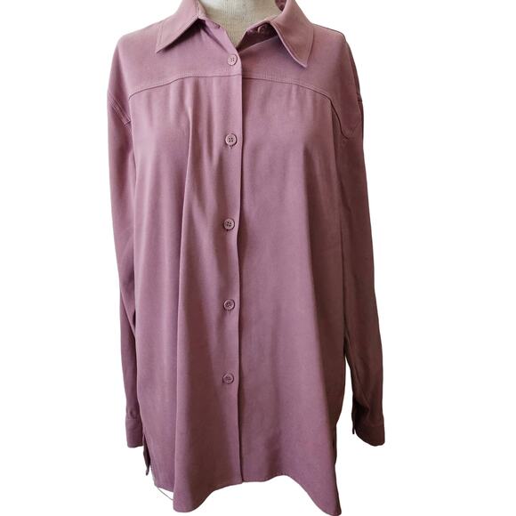 Pink Button Up Collared Long Sleeve Blouse Size Large - Picture 1 of 5